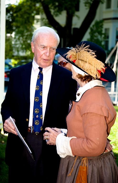 Town Moderator confers with 375th committee chairperson